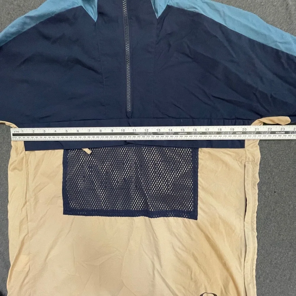 Oakley Mens Performance Fit Half Zip‎ Windbreaker Hooded Jacket Navy Tan Small